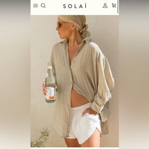 Solai Poolside Oversized Top in Beige, Size Small